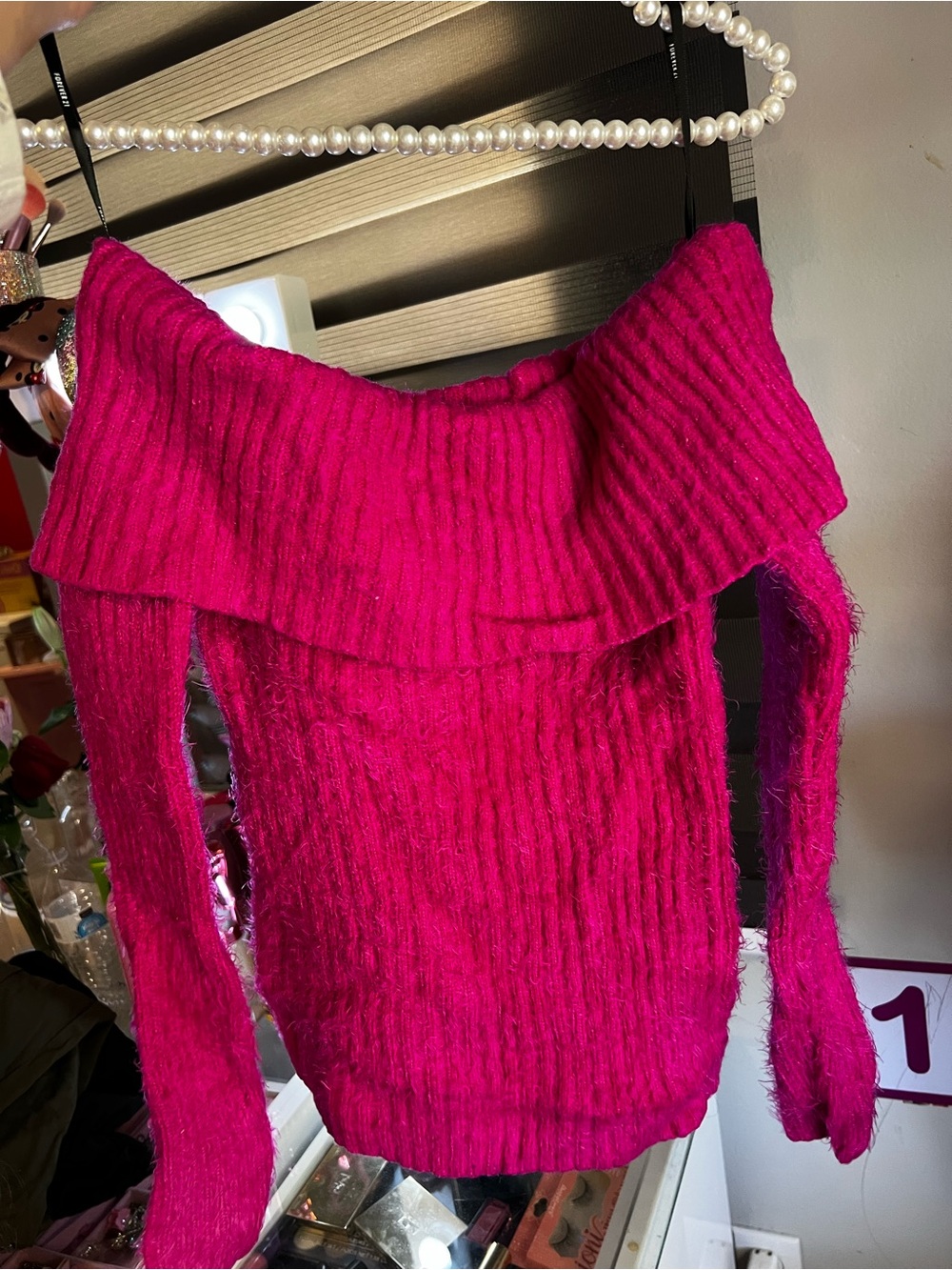 Forever 21 Off-the-Shoulder Hot Pink Ribbed Sweater